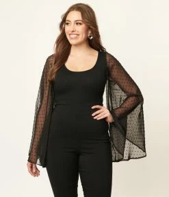 Smak Parlour Black & Swiss Dotted Bell Sleeve Bodysuit Trending