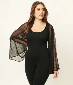 Smak Parlour Black & Swiss Dotted Bell Sleeve Bodysuit Trending