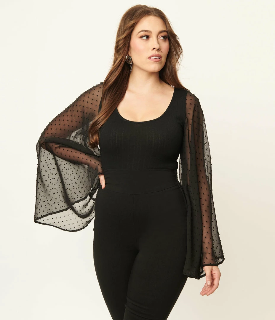Smak Parlour Black & Swiss Dotted Bell Sleeve Bodysuit Trending