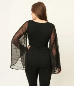 Smak Parlour Black & Swiss Dotted Bell Sleeve Bodysuit Trending