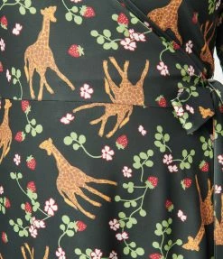Unique Vintage Plus Size Green Giraffe & Strawberry Print Wrap Dress