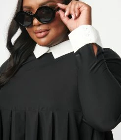 Unique Vintage Plus Size Black & White Collar Peggy Babydoll Dress