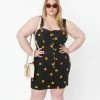 Unique Vintage Plus Size Black & Pumpkin Fitted Pinafore Sale