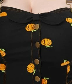 Unique Vintage Plus Size Black & Pumpkin Fitted Pinafore Sale