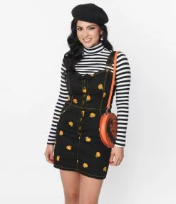 Sale Unique Vintage Black & Pumpkin Fitted Pinafore