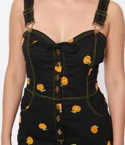 Sale Unique Vintage Black & Pumpkin Fitted Pinafore