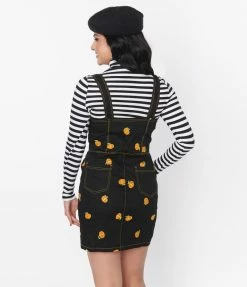Sale Unique Vintage Black & Pumpkin Fitted Pinafore