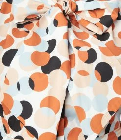 Sale Unique Vintage Plus Size Rust & White Polka Dot Print Swing Dress