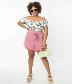 Unique Vintage Plus Size Dusty Rose Ruffle Shorts