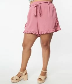 Unique Vintage Plus Size Dusty Rose Ruffle Shorts