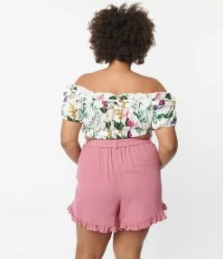 Unique Vintage Plus Size Dusty Rose Ruffle Shorts