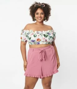 Unique Vintage Plus Size Dusty Rose Ruffle Shorts