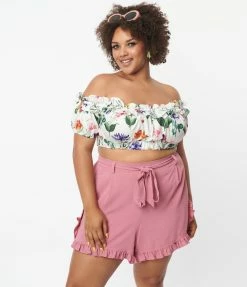 Unique Vintage Plus Size Dusty Rose Ruffle Shorts