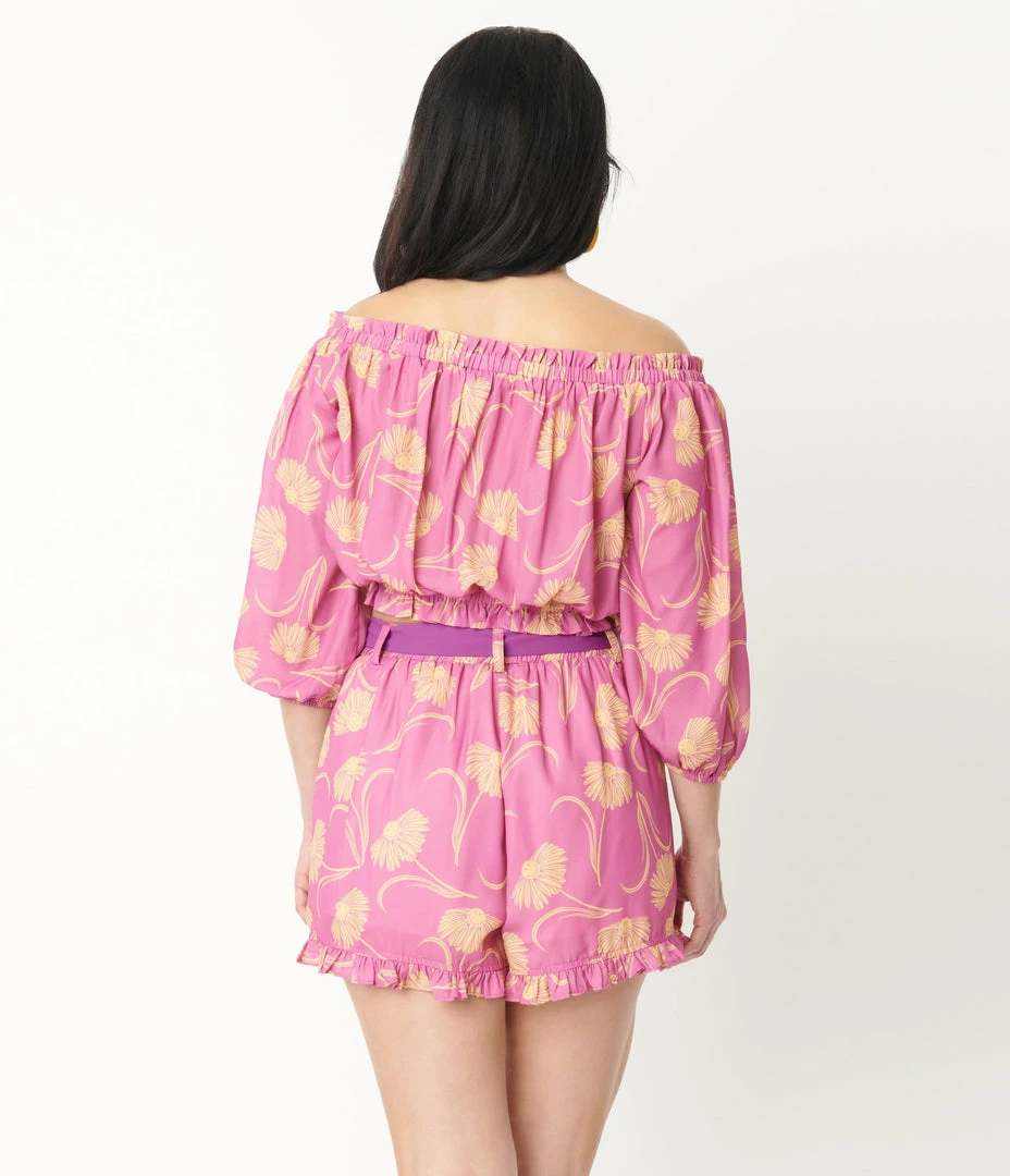 Fan Flair Smiley® X Unique Vintage Pink Smiley® Daisy Ruffle Shorts