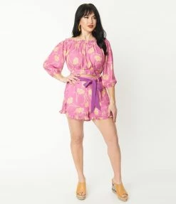 Fan Flair Smiley® X Unique Vintage Pink Smiley® Daisy Ruffle Shorts