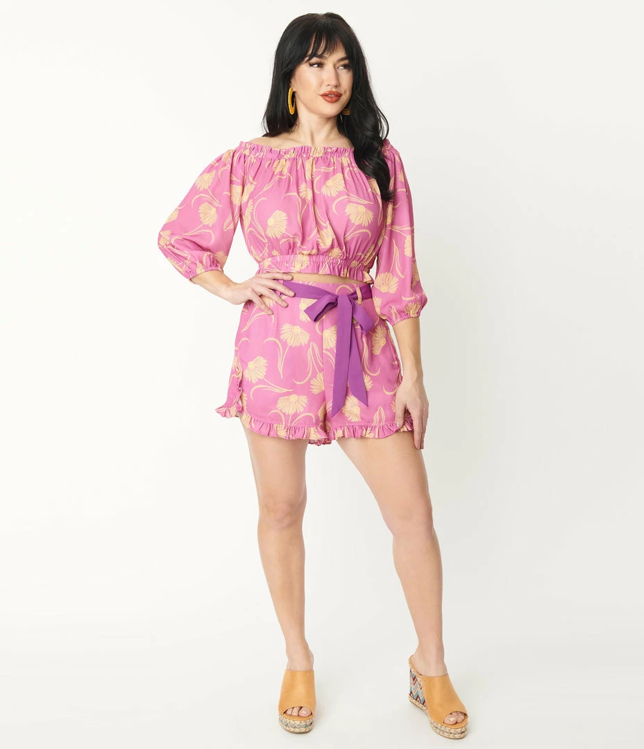 Fan Flair Smiley® X Unique Vintage Pink Smiley® Daisy Ruffle Shorts