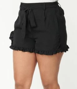 Unique Vintage Black Ruffle Shorts Sale