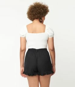 Unique Vintage Black Ruffle Shorts Sale