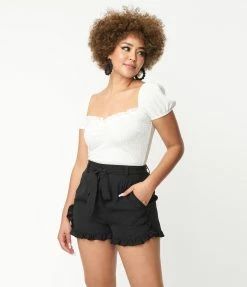 Unique Vintage Black Ruffle Shorts Sale