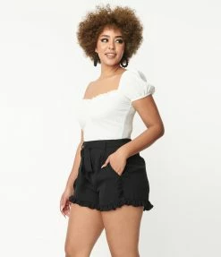 Unique Vintage Black Ruffle Shorts Sale