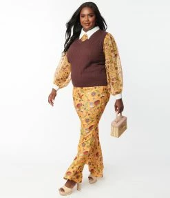 Smak Parlour Plus Size Mustard Garden Party Find Your Flare Pants Sale