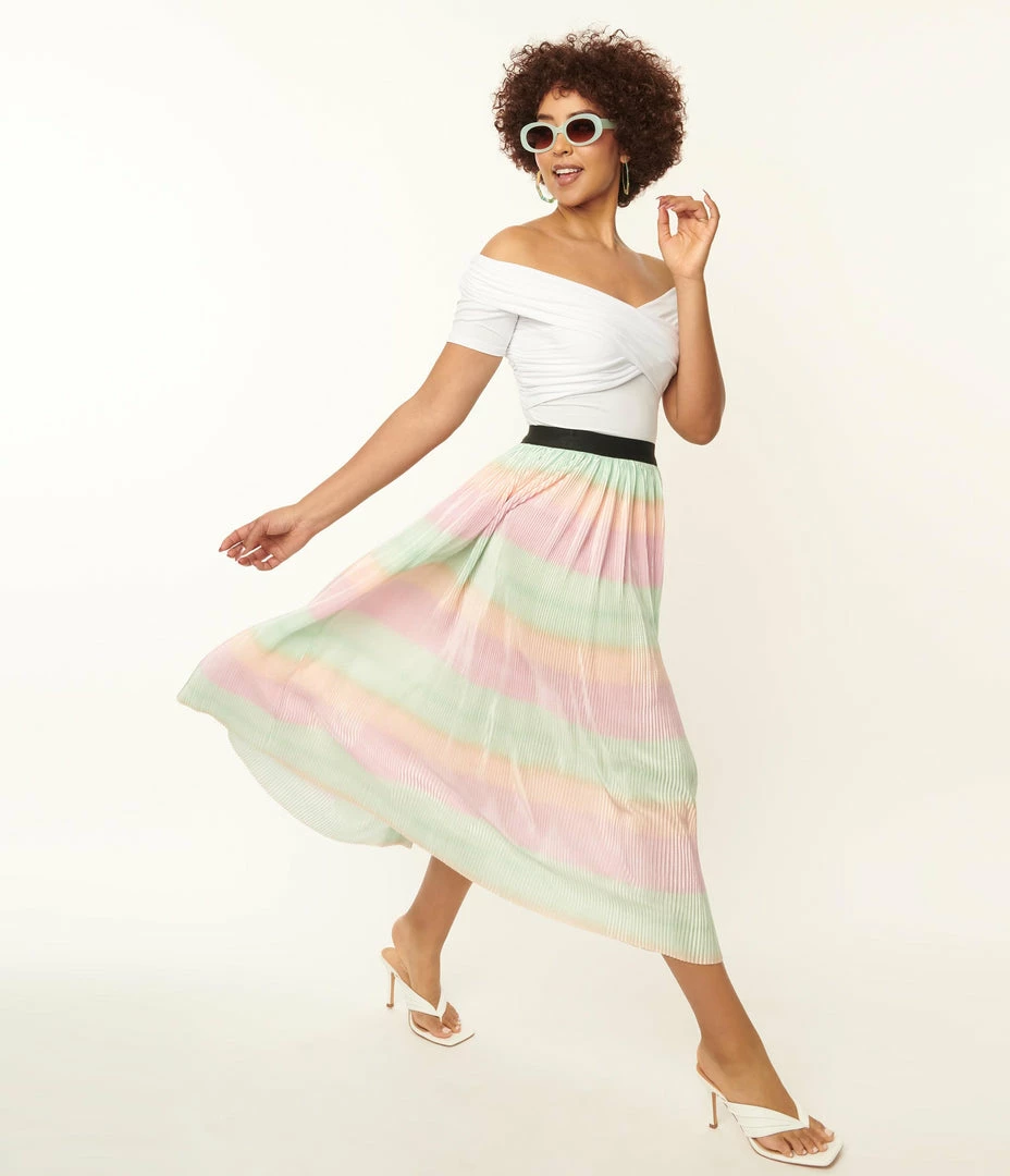 Unique Vintage Pastel Ombre Pleated Hilty Skirt