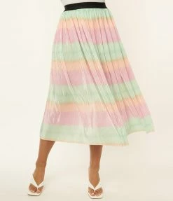 Unique Vintage Pastel Ombre Pleated Hilty Skirt