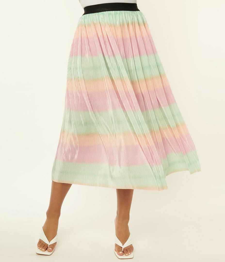 Unique Vintage Pastel Ombre Pleated Hilty Skirt