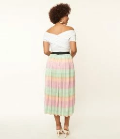 Unique Vintage Pastel Ombre Pleated Hilty Skirt