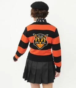 Smak Parlour 1950s Orange & Black Striped Scaredy Cat Cardigan Sale