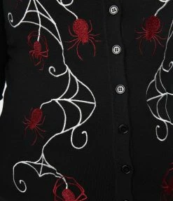 Clothing Unique Vintage Plus Size 1950s Black & Spider Embroidered Bookworm Cardigan