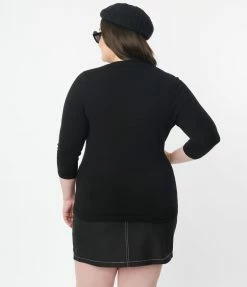 Clothing Unique Vintage Plus Size 1950s Black & Spider Embroidered Bookworm Cardigan