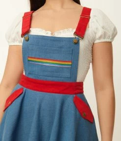 Fan Flair Rainbow Brite X Unique Vintage Blue Denim Rainbow Pinafore Skirt