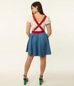 Fan Flair Rainbow Brite X Unique Vintage Blue Denim Rainbow Pinafore Skirt
