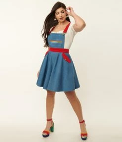 Fan Flair Rainbow Brite X Unique Vintage Blue Denim Rainbow Pinafore Skirt