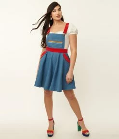 Fan Flair Rainbow Brite X Unique Vintage Blue Denim Rainbow Pinafore Skirt