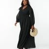 Unique Vintage Plus Size Black Texture Buttercup Maxi Dress