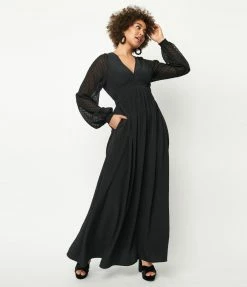Unique Vintage Black Texture Buttercup Maxi Dress Clothing