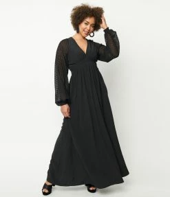 Unique Vintage Black Texture Buttercup Maxi Dress Clothing