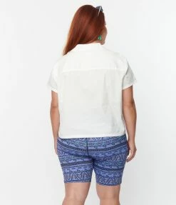 Fan Flair Jaws X Unique Vintage Plus Size Graffiti Shark Button Up Shirt