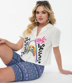 Fan Flair Jaws X Unique Vintage Graffiti Shark Button Up Shirt