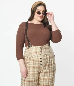 Unique Vintage Plus Size 1950s Brown Gracie Top