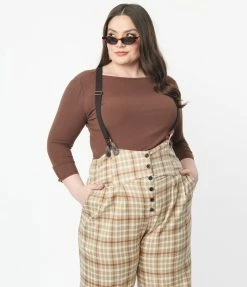 Unique Vintage Plus Size 1950s Brown Gracie Top