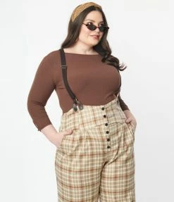 Unique Vintage Plus Size 1950s Brown Gracie Top