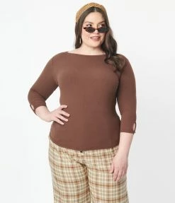 Unique Vintage Plus Size 1950s Brown Gracie Top