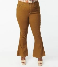 Sale Unique Vintage Plus Size Camel Brown Majors Flare Pants
