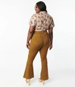 Sale Unique Vintage Plus Size Camel Brown Majors Flare Pants
