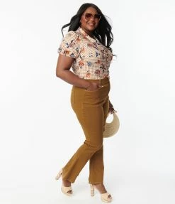 Sale Unique Vintage Plus Size Camel Brown Majors Flare Pants