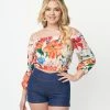 Unique Vintage Ivory & Orange Floral Print Sweet Stuff Crop Top Sale