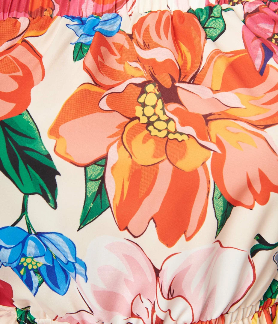 Unique Vintage Ivory & Orange Floral Print Sweet Stuff Crop Top Sale